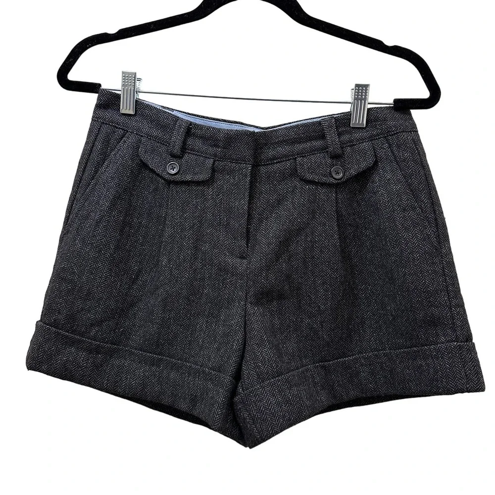 Land's End Canvas 1963 Woven Wool Short Shorts Herringbone Gray Size 4 Academia - Picture 1 of 10